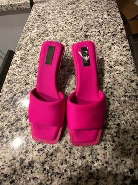 Bar III Cayymen Square-Toe Sculpted Heel Mules in Hot Pink